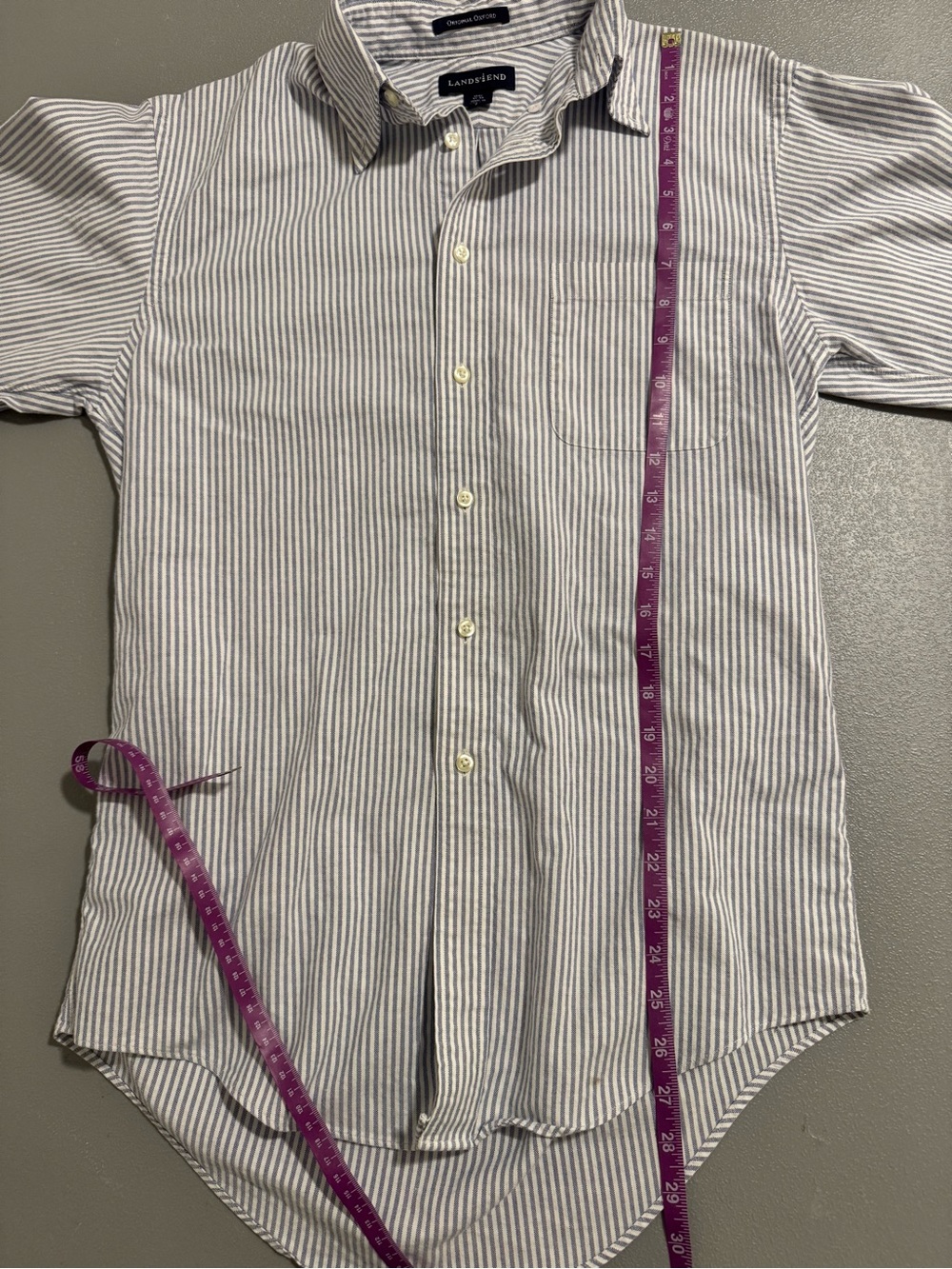 Lands' End 100% Cotton Blue White Pinstripe Button-Down Oxford Shirt Size 14.5 - Picture 8 of 14